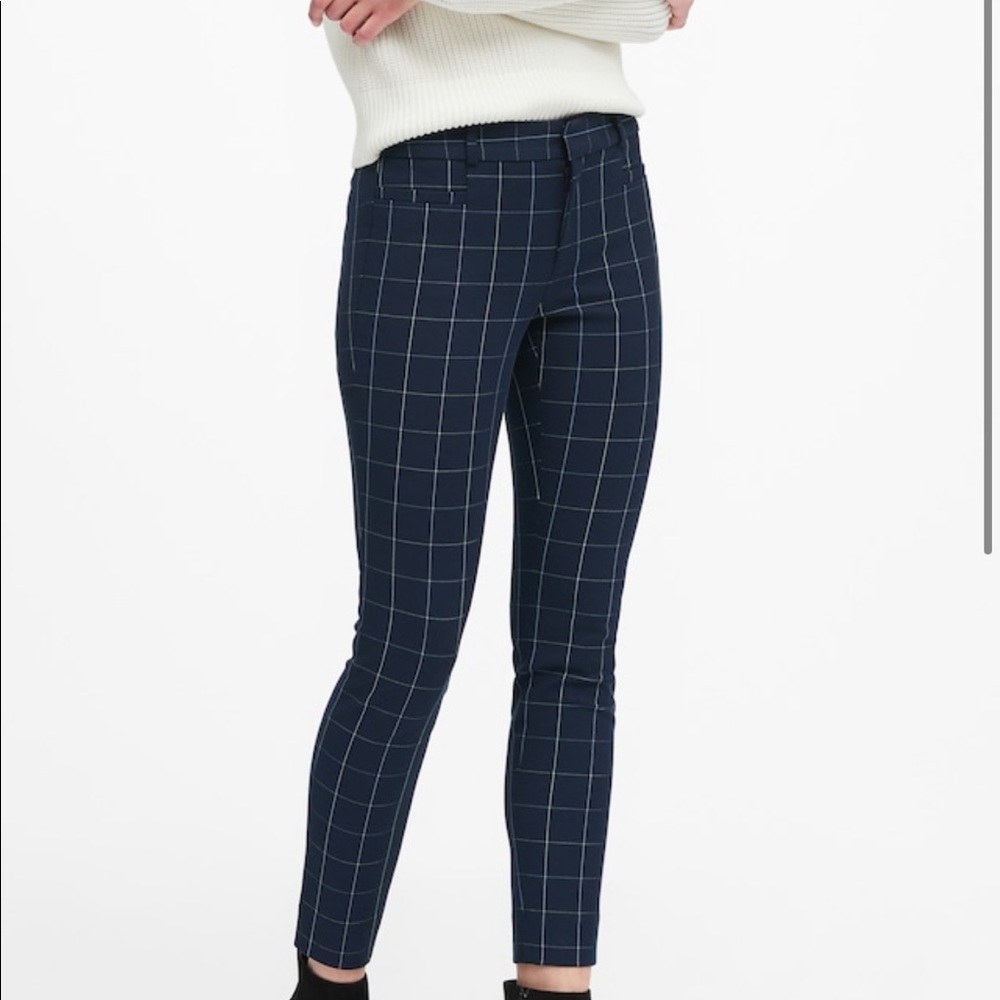 Banana Republic Navy Blue Plaid Tapered Pant